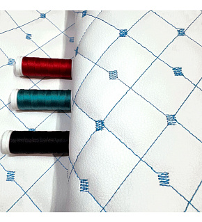 Faux leather MIX 3x3 cm, white color quilted with turquoise threads, 1.45 m x 0.3 m