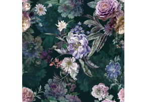 Velvet upholstery fabrics with print. Flowers on Black