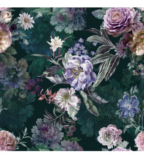 Velvet upholstery fabrics with print. Flowers on Black