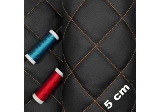 Eco-leather 5x5 color Black quilted with Orange threads 1.45 m x 0.7 m