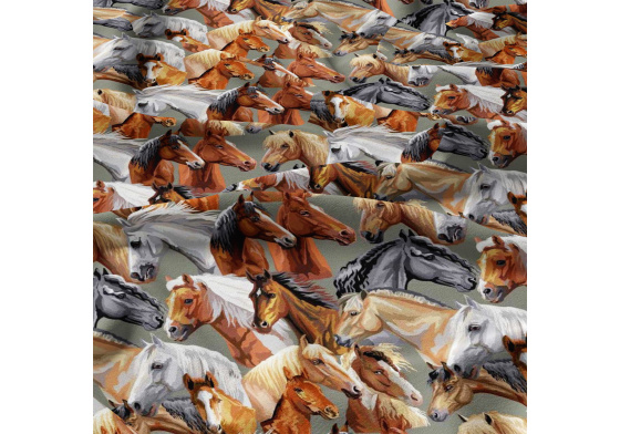 Cotton fabrics, by the meter. 3D Horses on Grey