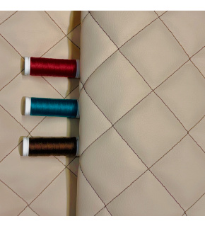Quilted eco-leather 5×5 cm, beige, brown threads, by the meter, width 145 cm