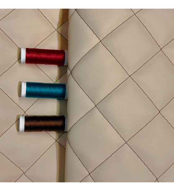 Quilted eco-leather 5×5 cm, beige, brown threads, by the meter, width 145 cm