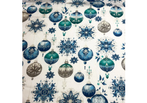 Christmas cotton fabric, by the meter, width 160 cm, Christmas Toys Grey and Blue on White Christmas cotton fabric, by the meter, width 160 cm, Christmas Toys Grey and Blue on White