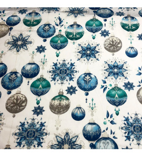 Christmas cotton fabric, by the meter, width 160 cm, Christmas Toys Grey and Blue on White