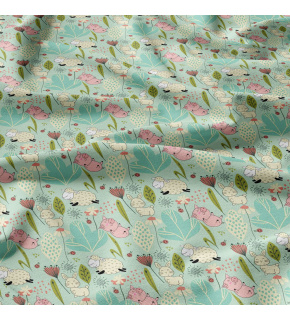 Cotton fabrics, by the meter. Sheep on Menthol