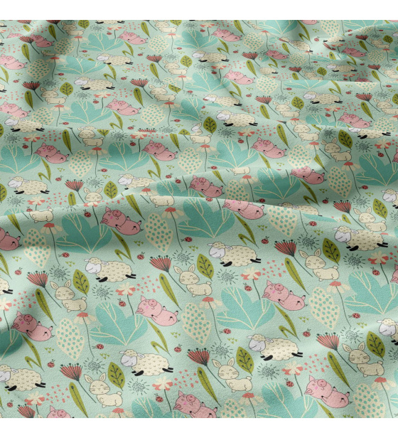 Cotton fabrics, by the meter. Sheep on Menthol