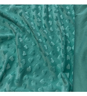 Minky fabric with hearts, 320 g/m², width 160 cm, by the meter, dark mint