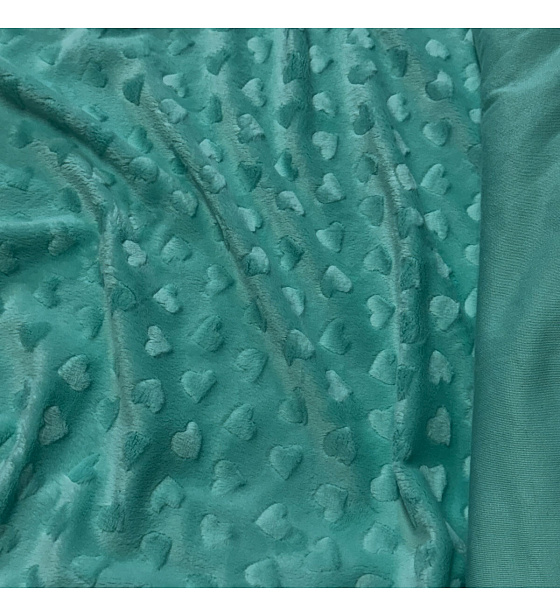 Minky fabric with hearts, 320 g/m², width 160 cm, by the meter, dark mint