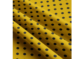 Children's cotton fabrics, by the meter. Dot 10 mm, Black on Yellow