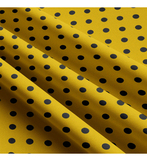 Children's cotton fabrics, by the meter. Dot 10 mm, black on Yellow