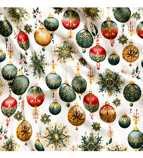 Christmas cotton fabric, by the meter, width 160 cm, Christmas Toys on White
