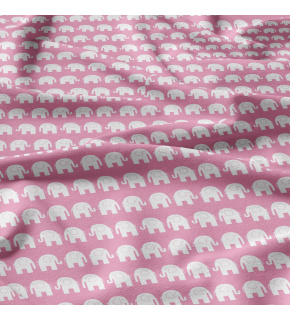 Cotton fabrics, by the meter. Elephants on the Pink