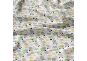Cotton fabrics, by the meter. Pink Baby Sheep on White