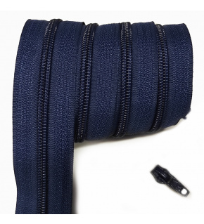 Dark blue spiral zipper 5 mm by the meter