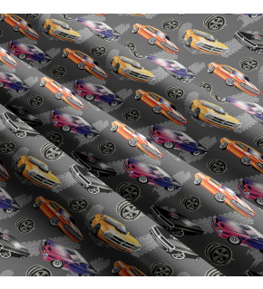 Children's cotton fabric by the meter Car on Graphite