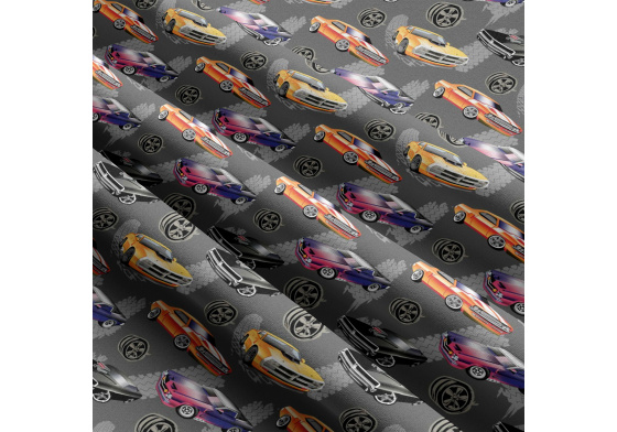 Children's cotton fabric by the meter Car on Graphite