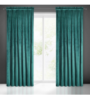 Decorative velvet curtain with pleating tape TURQUOISE 140x270 cm