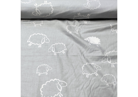 Cotton fabrics, by the meter. White Sheep on Grey