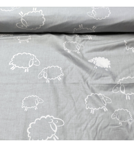 Cotton fabrics, by the meter. White Sheep on Grey