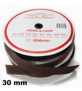 Hook and Loop Velcro Tape Set Brown 30 mm Pack 25 m