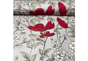 Cotton Fabric Flowers on Grey Cotton Fabric Flowers on Grey