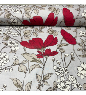 Cotton fabric 100% cotton, 125 g/m², width 160 cm, flowers on grey