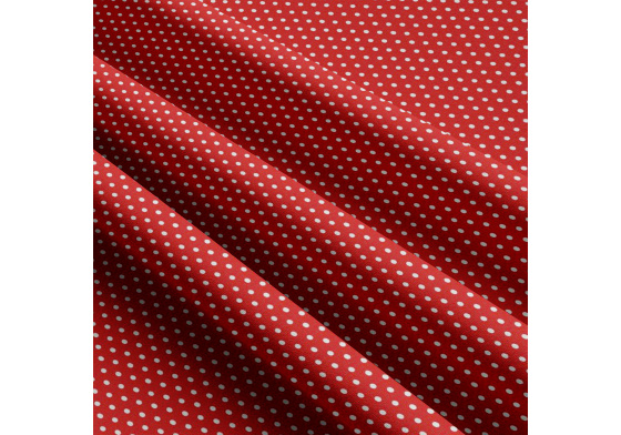 Children's cotton fabrics, by the meter. Dot 3 mm, White on Red