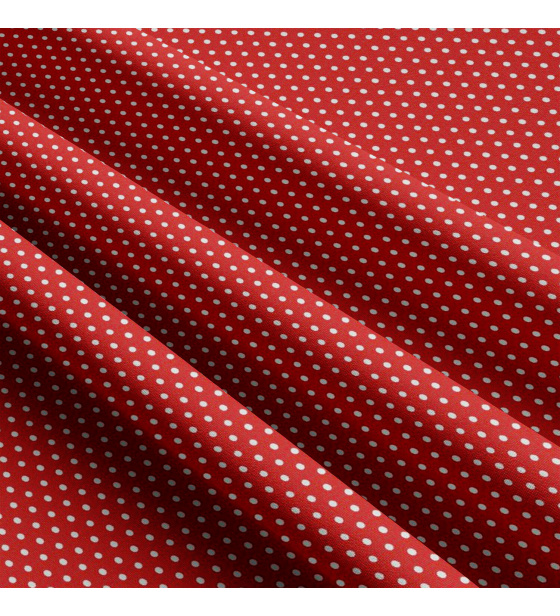 Children's cotton fabrics, by the meter. Dot 3 mm, white on Red