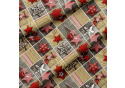 Christmas cotton fabric, by the meter, width 160 cm, Christmas ornaments stars Red on Yellow