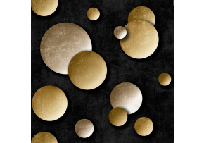 Velvet upholstery fabrics with print, Yellow spheres on Black