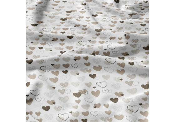 Decorative cotton fabric, by the meter, Brown Hearts on White