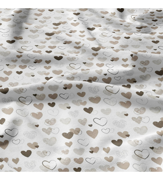 Decorative cotton fabric, by the meter, Brown Hearts on White