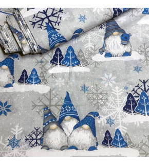 Christmas cotton fabric, by the meter, width 160 cm, Dark Elves.Blue on Gray