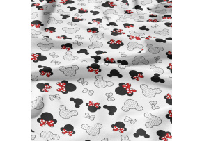 Cotton fabrics, by the meter. Red Rosettes on White