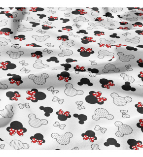 Cotton fabrics, by the meter. Red Rosettes on White