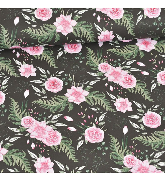 Dekorační dětská bavlněná látka vzor Zahrada na černém 