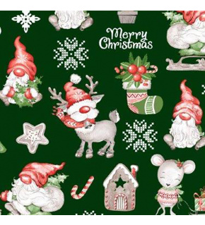 Christmas cotton fabric, by the meter, width 160 cm, Rudolph on Green