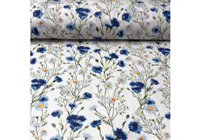 Cotton Fabric Flowers Blue on White