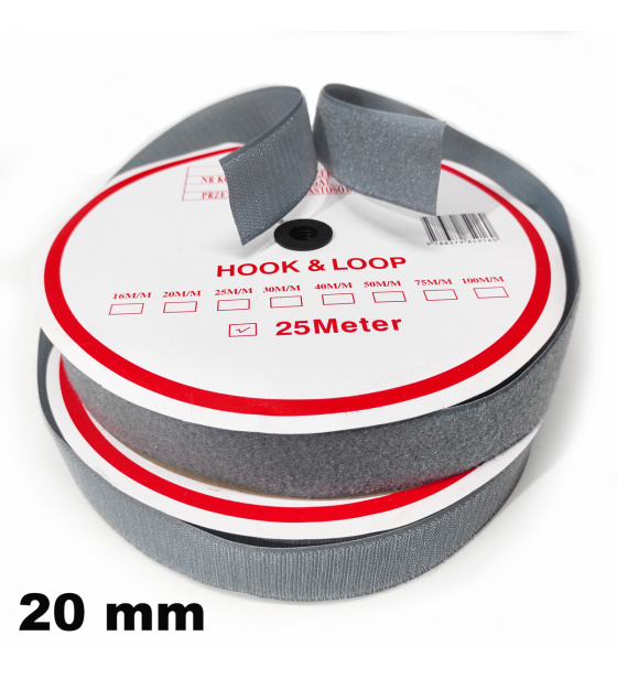 Pásek na suchý zip Háček a Smyčka set šedý 20 mm balení 25 m