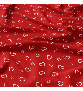 Decorative cotton fabric, by the meter, White Hearts on Red