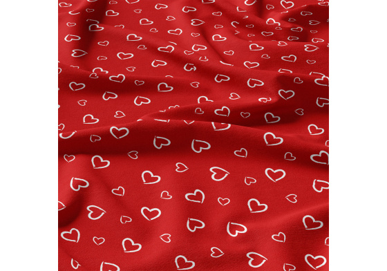 Decorative cotton fabric, by the meter, White Hearts on Red