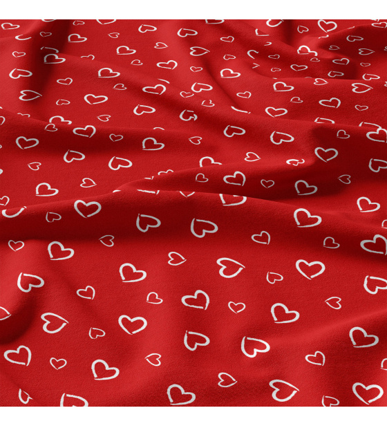 Decorative cotton fabric, by the meter, White Hearts on Red