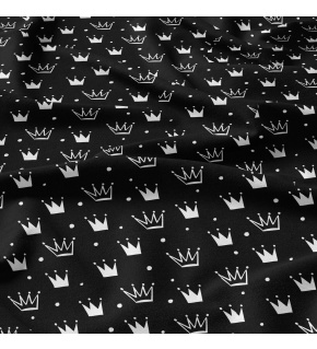 Children's cotton fabric 100% cotton, 125 g/m², width 160 cm, white crowns on black