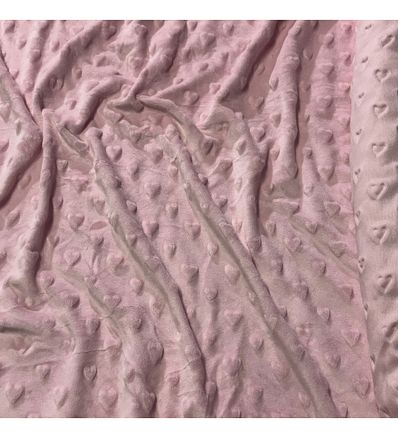 Minky fabric with hearts, 320 g/m², width 160 cm, by the meter, light pink