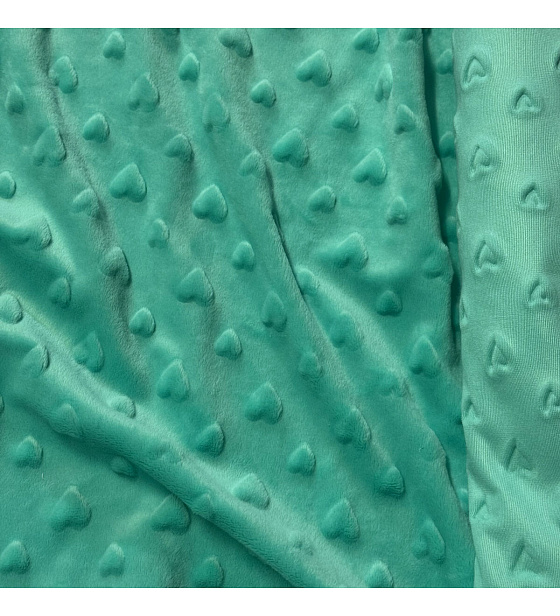 Minky fabric with hearts, 320 g/m², width 160 cm, by the meter, mint