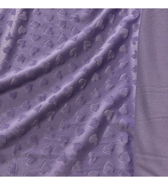 Minky fabric with hearts, 320 g/m², width 160 cm, by the meter, lavender