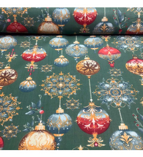 Christmas cotton fabric, by the meter, width 160 cm, Christmas Toys on Green