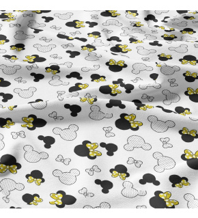 Cotton fabric, by the meter. Yellow Rosettes on White