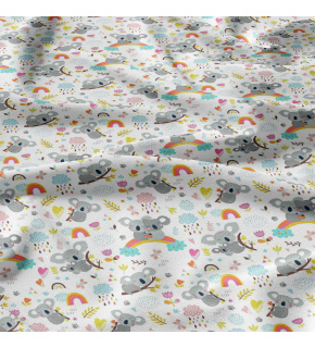 Cotton fabrics, by the meter. Pandas on the Rainbow on White